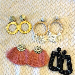 Fashion Jewelry 4 Earring Sets Elegant Gold Tone, Black Bead, Coral Earrings